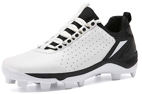 SDEQA Chaussures de Cricket pour Hommes Chaussures de Sport légères Unisexes à Semelle en Caoutchouc Chaussures de Hockey sur Gazon Respirantes et antidérapantes,White Black,44 EU
