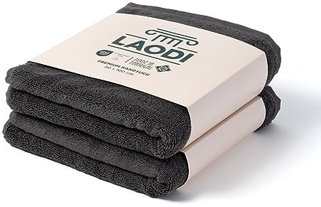 LAODI Premium Handtücher 2er Set – 50x100 – Gewittergrau – 100 % Baumwolle – 570 g/m² – Hergestellt in Portugal