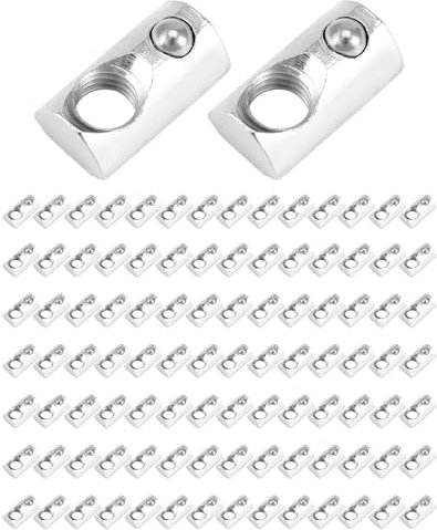 QWORK® 100pz. Tasselli scorrevoli con sfera M8 filetto 8mm per profilo alluminio 3030 3060 - acciaio al carbonio zincato