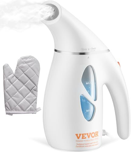 VEVOR Tragbare Dampfglätter Dampfbügler 900 W Reisebügeleisen 180 ml max. Nutzkapazität, Dampfglätter Kein Bügelbrett erforderlich, Weißer Dampfglätter mit Anti-Hitze-Handschuhen & 365,76 cm Kabel