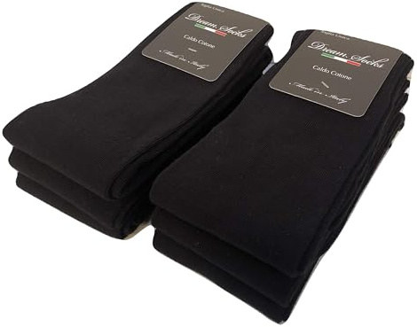DREAM SOCKS 6 PAIA di calze calzini UOMO LUNGHE caldo cotone elasticizzate,100% Made in Italy,vari assortimenti (41-46, 6 X Set. BLACK)