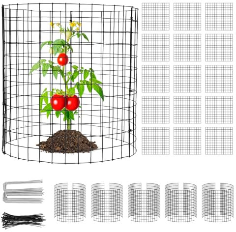 15 Stück Draht-Pflanzenschutz, Pflanzenschutzgitter, Pflanzkäfig mit 20 Erdspießen und 50 Bändern, Schützt Pflanzen Garten Sträucher und Gemüse vor Tieren, 36 x 36 cm