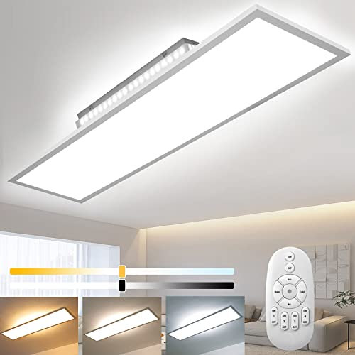 Dimmable LED Ceiling Light 120 x 30 cm, 52 W Remote Control Memory Function Ceiling Lamp with Backlight, High Brightness 2700 K - 6500 K Warm Natural Cold White Light Panel Lamp for Kitchen Garage