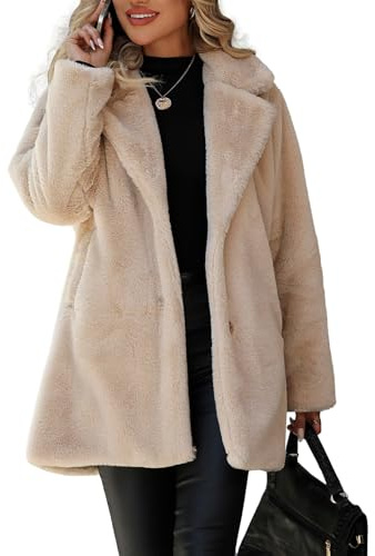 Vipwest Abrigo largo de piel sintética con botones y solapa para mujer, Albaricoque, Large