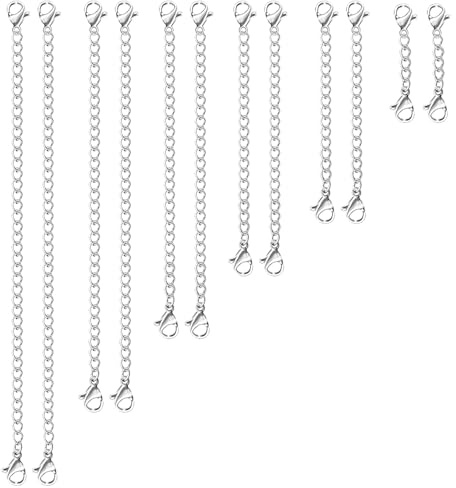 WillTen 12 stycken kedjeförlängning silver guld, kedjeförlängning rostfritt stål, armband förlängning, kedjeförlängning, halsbandsförlängare, kedjeförlängare för halsband