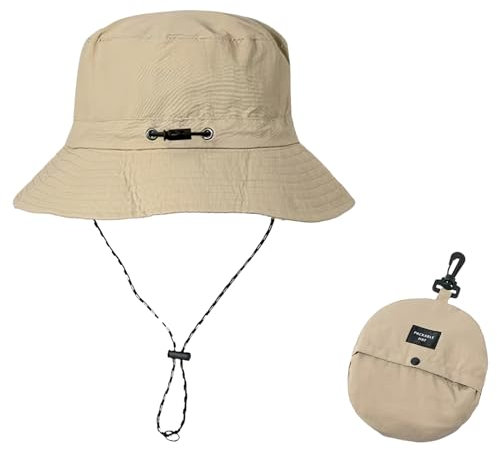 Sonnenhut Damen Herren, Atmungsaktiv Faltbar Anglerhut, Verstellbare Wanderhut UV-Schutz, Wasserdicht und Sonnenschutz Boonie Hut mit Breiter Krempe, Unisex Fischerhut für Wandern Strand