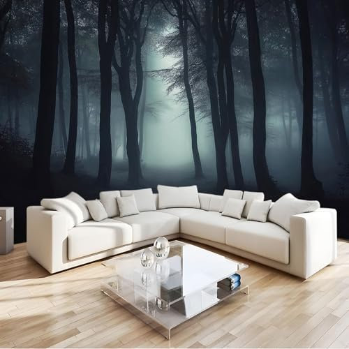 Vlies Fototapete Fotografie Dunkler Wald - Foto Tapete Schlafzimmer Wohnzimmer Moderne Vliestapete 200 x 140 cm Wandtapete Motivtapeten Bildtapete 3D Effekt Wand Dekoration