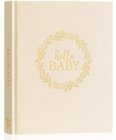 Lanpn Livre de Naissance Bébé, 154 Pages Album Scrapbooking Coller des Photos, Cadeau Naissance Bébé Fille Garçon, Livre Photo Souvenirs Bebe et Nouveaux-nés, Hello Baby Memory Book, Beige, Anglais