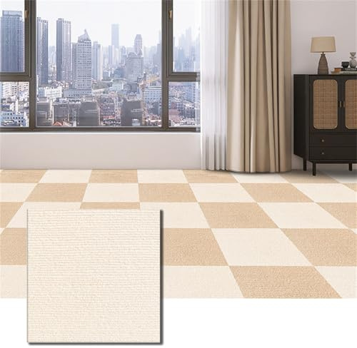Hiseng Dalles de Moquette Adhésives, 30x30CM Lavable Dalles Moquette Autocollante Sol Tapis de Sol Bureau en Tissu Carreaux de Sol Faciles pour Office Salon Maison Chambre (10 Pièces,Beige)