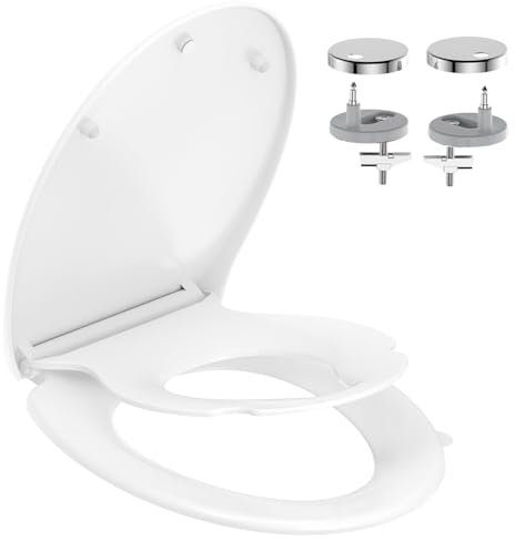 YEAUPE PRO Sedile WC per tutta la famiglia, Sedile WC Universali O Forma,Urea-Formaldeide Chiusura Ammortizzata tavoletta wc con Sgancio Rapido a un Pulsante, Bianco, 44.6 * 37.2CM