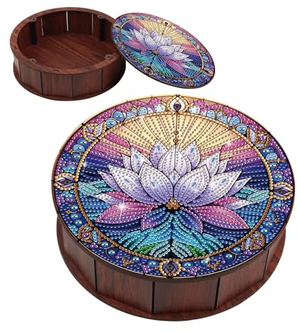 JICFDAO Diamond Painting Rund Snackbehälter 19.8x5.7cm Snack Box Multifunktionale Frischhaltedosen Aufbewahrungsbox Holz Kunsthandwerk Schreibtisch-Organizer für Bürobedarf Heimaufbewahrung Lotus