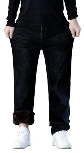 Jeans termici da uomo, imbottiti, pantaloni invernali da lavoro, oversize, in pile, con tasche laterali, in denim, gamba dritta, jeans elasticizzati, per il tempo libero