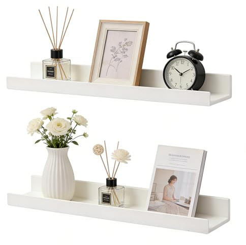 Foonary - Set di 2 mensole adesive da parete senza foratura - 27 cm - Per organizzare e riordinare pareti, soggiorno, cucina, bagno - Bianco
