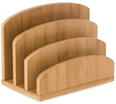 Osco Bamboo Letter Holder & Mail Sorter – Natural Bamboo Desk File Rack, Envelope & Document Organiser for Home Office, Wall or Desk Storage, Post & Bill Sorter, H14 × W19 × D10.5 cm