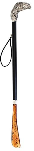 DELFA Design Schuhanzieher Schuhlöffel 70 cm mit silbernem Koi als Griff - schwarzer Holzschaft mit Schlaufe - die elegante Anziehhilfe