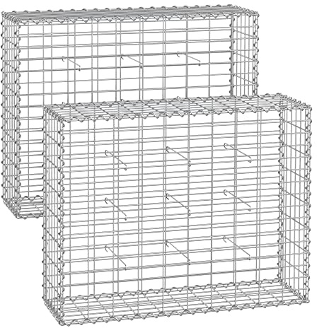 SONGMICS Gabion-korg, metall Gabion-bur med 5 x 10 cm nät för stenar, galvaniserad, trädgårdsdekor, 100 x 80 x 30 cm, uppsättning 2, silver GGB283V1