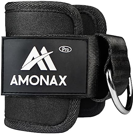 Amonax Sangle Cheville Musculation Poulie - Sangle Musculation et de Fitness sur Le Câble Machines pour Training Leste Chevilles (1 Pièce - Noir)