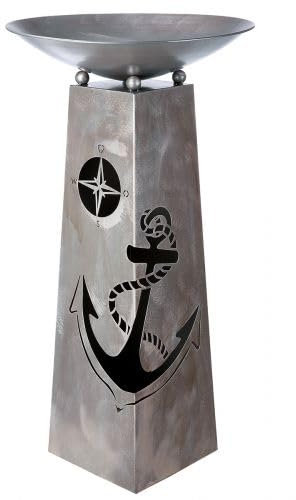 GILDE Metall Schalenständer Blumenständer maritim Anker in antik-Silber, Höhe ca. 95cm x D. 46cm, für drinnen,auf der Terrasse,Wintergarten,Geschenk