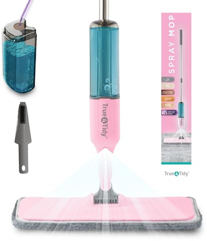 True & Tidy Trapeador en Aerosol multisuperficie con Botella de Agua Recargable, Use Cualquier solución de Limpieza fácil de llenar y Rellenar, SPRAY-250, Rosa