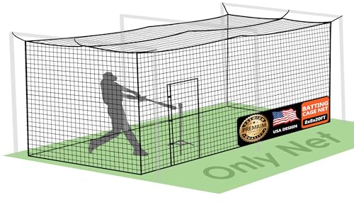 Baseball Batting Cage Nets, Professional Fully Enclosed Heavy Duty PE Hitting Cage Net with Door, 1.9 Mesh, 26'H x26'W x 66'L Baseball and Softball Cage Netting, Only Net without Poles and Frame Kits