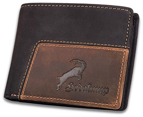 hodalump - Premium Echt-Leder Geldbörse mit RFID-Schutz & Münzfach - Herren Geldbeutel - Portmonee klassisch aus Büffelleder - Echtleder Portemonnaie im Vintage Design - Brieftasche in schwarz/braun