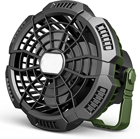 Melchioni Family | Ventilatore Portatile da Campeggio Ricaricabile, Batteria 5200 mah, Luce LED, 3 Luminosità, 3 Velocità, Diametro 10 cm, Gancio per essere appeso e Telecomando, Rotazione di 180°
