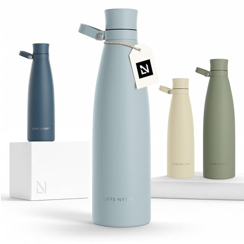 LARS NYSØM Botella de Acero Inoxidable | Botella aislada 1l | Cantimplora de 1 litro a prueba de fugas para deportes, bicicleta, perro (Sky Blue, 1000ml)