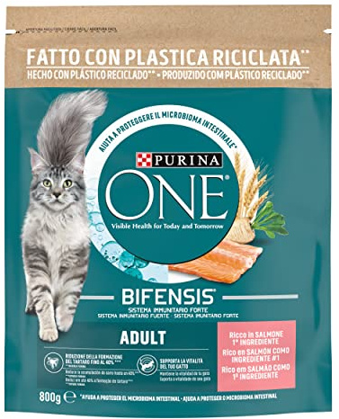 PURINA ONE Bifensis Crocchette per Gatti Adulti con Salmone e Cereali Integrali 8 Sacchi da 800g