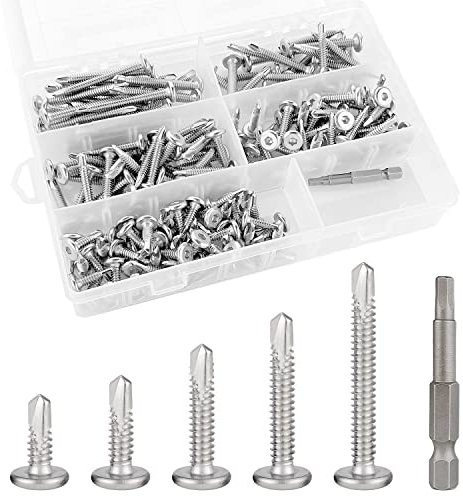 HeYork Selbstschneidende Schraube 160 Stück Edelstahl Flachkopf aus Edelstahl 410 Innensechskantschrauben M5.5 * 50mm / 38mm / 32mm / 25mm / 19mm Fassadenschrauben Selbstbohrende Schrauben Set