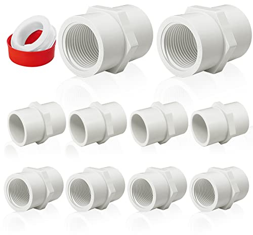 10Pcs White PVC Pipe Fittings, 1/2 NPT Female Thread PVC Pipe Fitting Adapter Connector, PVC Female Threaded Pipe Coupling, Socket x NPT Female, Sch40