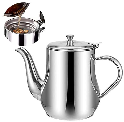 BIOSA Ölsieb Topf Fettkanne mit Sieb, Fetttrennkanne Ölsieb Topf Edelstahl Kanne, Vintage Ölspender Fettbehälter for Hause Restaurant