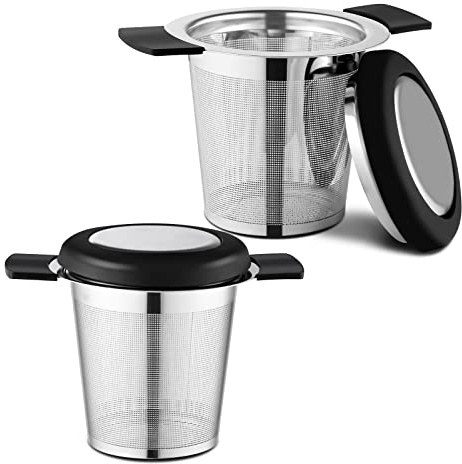 2 Pack Tea Strainers for Loose Tea Stainless Steel Fine Mesh Steeper & Infuser with Large Capacity Tea Diffuser Basket and Lid Fits for Cup