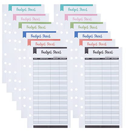 YANGLY Set mit 12 Spesen-Tracker-Budgetbögen, Geld-Organizer für das Kassenbuch, doppelseitige Schreibverwendung mit Bargeldumschlag