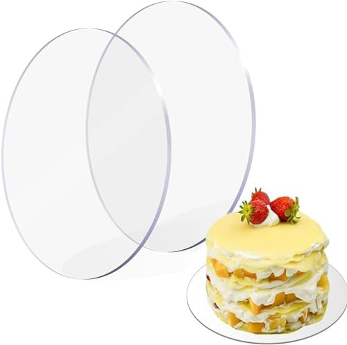 Wubushan Sottotorta Tondo 30cm, 2 Pezzi Acrilico Base per Vassoio Torta Rotondo, bordo per torte di 3 mm di spessore per la visualizzazione e il trasporto di torte