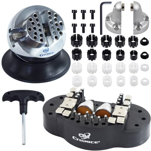CTISMICE Jewelry Vise, 3 Inch Ball Vice with 34pcs Pin Plates, 2pcs Bell-Shaped Jaw Attachments and 24 Ring Clamps for Jewelry Making, Hand Engraving, Diamond and Bezels Setting | 360° Rotation Jewelers Mini Ball Vice with 34pcs Pin Plates and Pro-Ring Clamps for Small-Scale Engraving and Diamond Setting