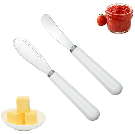 Doafoce 2 Pezzi Coltello da Burro in Acciaio Inossidabile, 3 in 1 Multifunzione Coltello per Burro in Acciaio Inox Bigodino e spalmatore Per tagliare burro e creme spalmabili,Formaggio