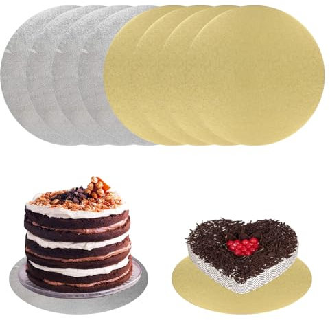 Cake Board, Tortenunterlage, Torten Unterplatten, 8 Stück Tortenplatte Pappe, Tortenunterlage Beschichtet, Kann als Tablett für Cupcakes, Gebäck, Kuchen und Pizza Verwendet Werden, 8 Zoll