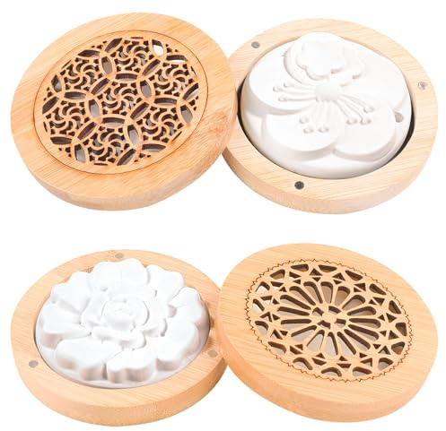 URHRHU 2 Pezzi Diffusore di Oli Essenziali in legno con 2 Pietra per Diffusore Pietre Profumate per Camera da Letto Bagno Ufficio Auto Soggiorno Scarpiera (Stile 1)
