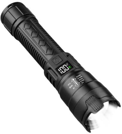 Linterna LED de mano, Linterna de luz fuerte LED, Potente linterna portátil con zoom para exteriores, Linterna de luz fuerte con diseño de batería incorporada para senderismo, montañismo, pesca, traba