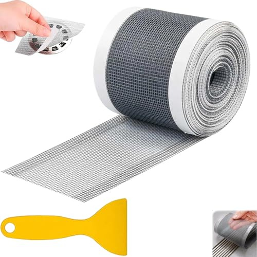 Filtro Doccia Capelli Adesivo in Rete per Scarico 70 mm x 10 m Filtro di Scarico per Doccia Raccogli Capelli Doccia con Pala Pulizia Canaline Doccia Bagno Cucina