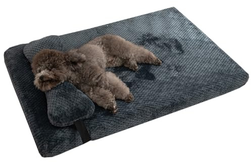 Coussin Chien Orthopédique avec Oreiller, Mémoire de Forme Panier Chiens Dehoussable, Lit Animaux Imperméable, Lavable et Antidérapant, Tapis Matelas Anti-Stress (Gris foncé,L 50 x l 40 x H 6 cm)