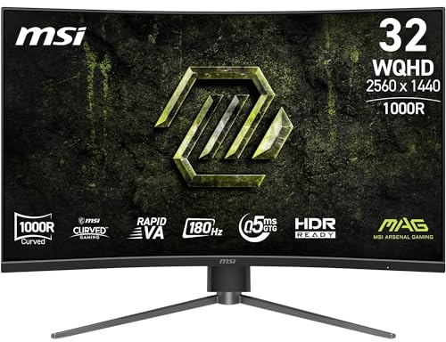 MSI MAG 325CQPF E18 32 tum WQHD böjd spelskärm Rapid VA 1000R 2560x1440, 180Hz/0,5ms, AI VIsion, HDMI 2.0b, DP 1.4a, kantlös, justerbar lutning/höjd, VESA-kompatibel, svart