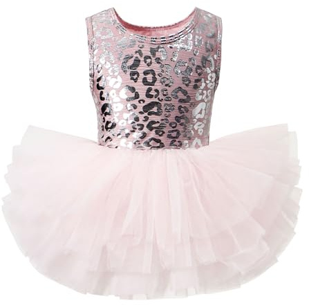 Little Girls Printing Camisole Dance Tutu Leotard with Fluffy 4-Layers Ballet Dress for Dance Gymnastics Ballet Pink 6-7Years