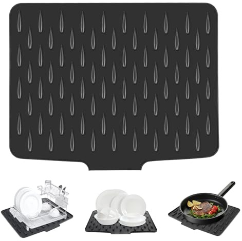 Tappetino Scolapiatti in Silicone, Scolapiatti Silicone 40x32.5 cm Tappetino Lavello Cucina Tappetinos in Silicones Facile Da Pulire, Ecologico e Resistente Al Calore per Stoviglie o Lavello, Nero