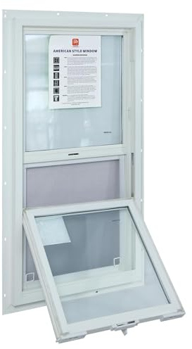 18 x 36 Vinyl Single Hung Window with Tilt,Household Windows with Double-Pane Tempered Glass and Screen, Windproof Shed Windows for House, Mobile Home,Basement,Playhouse(White)