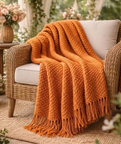 B O S A L O N I HOME Pläd möbelfilt 127 x 172 cm – lätt och mjuk – för soffa och fåtölj – elegant stil vår sommar – (rost)