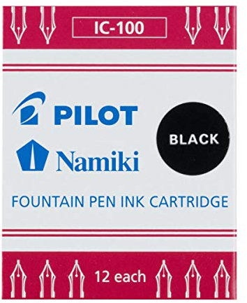 Pilot Namiki IC100 Fountain Pen Ink Cartridge, Black, 12 Cartridges per Pack (69100)