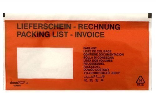 3000 Lieferscheintaschen DIN lang (bedruckt mit Lieferschein Rechnung) von docuFIX® classic Begleitpapiertaschen Versandtaschen