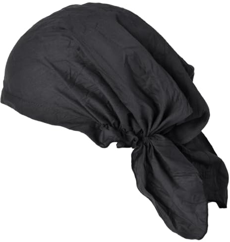 CHARM Pirate Bandana Head Scarf - Mens Balding Hair Cap Womens Headwrap Hat Chemo Wear Du Rag Cotton Summer Black