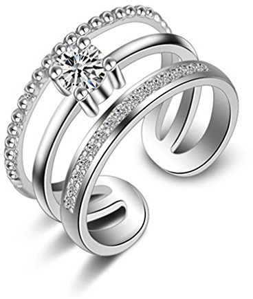 chenyesun Ringe Damen Verstellbare 925 Silber + Zirkon Einfache DREI Schicht Diamant-Ring Eröffnung